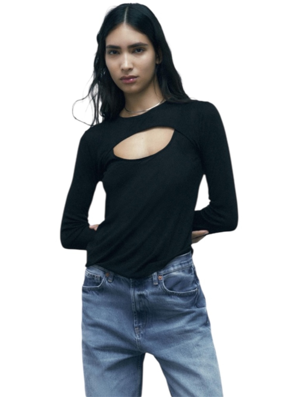 NWT Zara Bolero Effect Cut Out Long Sleeve Top in Black Size Medium
